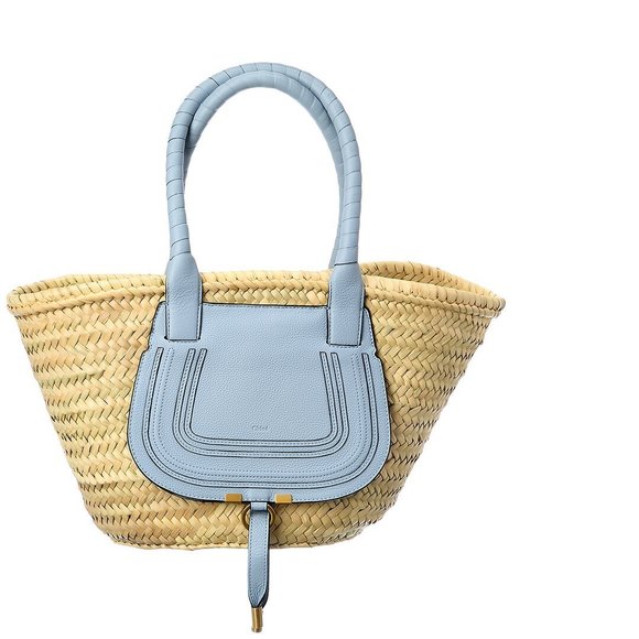Chloe Handbags - Chloe Marcie Medium Raffia & Leather Basket Tote